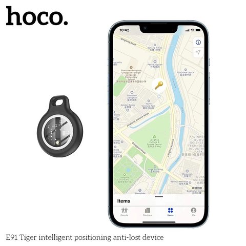 Розумний брелок для пошуку Hoco E91, GPS-трекер, чорний, білий, AirTag, #6942007618915 Прев'ю 2