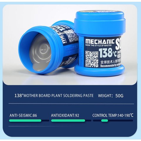 Pasta BGA Mechanic DW50, sin plomo, 138 °C, 50 g Vista previa  1