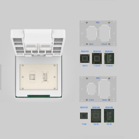 2025 Upgraded Version 2 in 1 eMMC / eMCP Socket (169-FBGA,153-FBGA,162-FBGA,186-FBGA) Test Socket Adapter for UFI-Box Preview 5