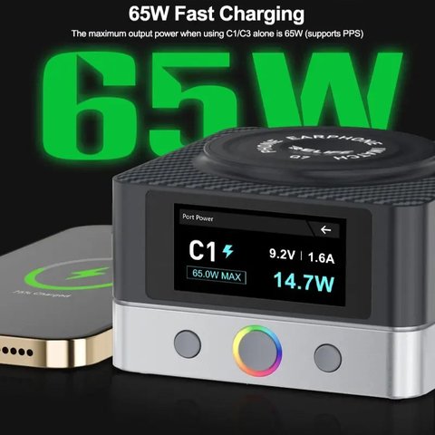 Сетевое зарядное устройство RELIFE Q7, 80 Вт, Wireless Charge, Quick Charge, 6 портов Превью 4