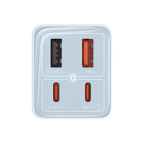 Adaptador de red Baseus GaN6 Pro, 65 W, Power Delivery (PD), Fast Charge, azul claro, 4 puertos, #P10162701313-00 Vista previa  1