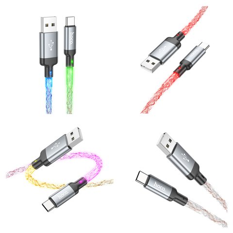 USB кабель Hoco U112, USB тип-C, USB тип-A, 100 см, 3 A, сірий, з підсвіткою, #6931474788818 Прев'ю 2