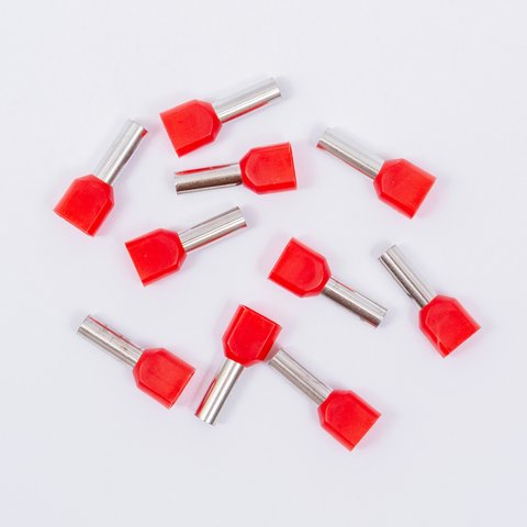 Наконечник TE6014, для 2х проводів, трубчастий, ізольований, червоний, 10 шт., 6 мм², 14 мм Прев'ю 1